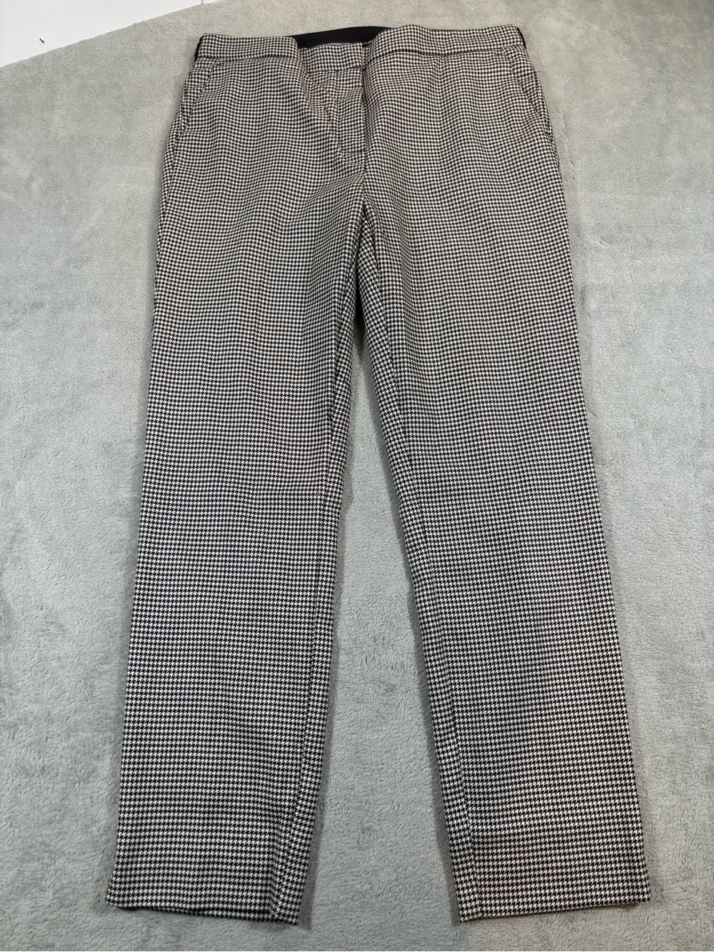 Zara Black and White Houndstooth Plaid Straight Leg Trousers - Size Large
